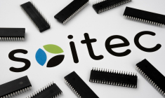 Un logo Soitec entourÃ© de semi-conducteurs (crédit photo : Adobe Stock /  )