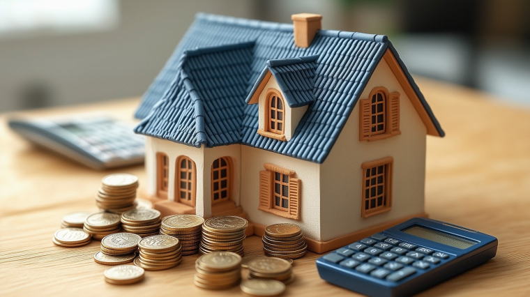 Maquette de maison et argent (Crédits: Adobe Stock - IA)