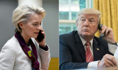La présidente de la Commission européenne Ursula von der Leyen a eu un "bon échange" téléphonique dimanche avec le président américain Donald Trump sur la question des droits de douane ( AFP / JOHN THYS )