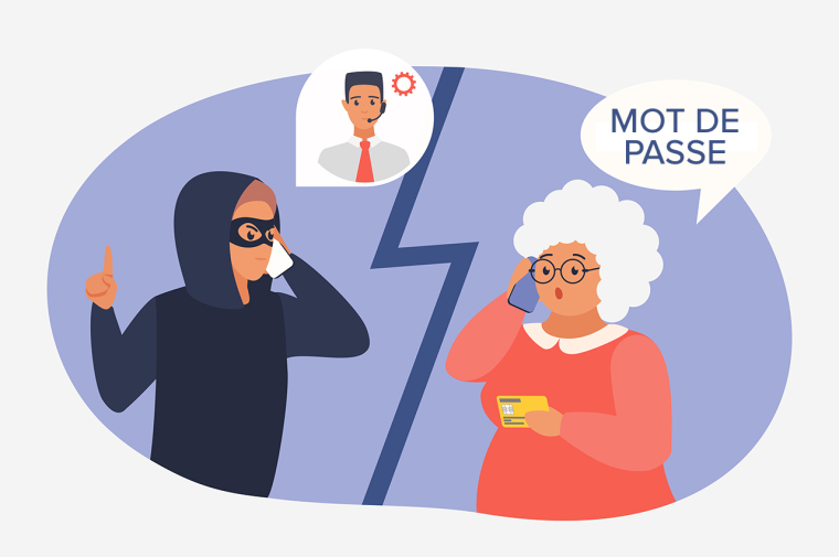 (Crédits photo : Adobe Stock - Arnaque d'une cliente par un cybermalfaiteur se faisant passer pour un conseiller bancaire)