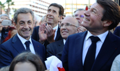 De g. à d.: Nicolas Sarkozy, Charles-Ange Ginesy, Eric Ciotti et Christian Estrosi, le 16 novembre 2018 à Nice ( AFP / VALERY HACHE )