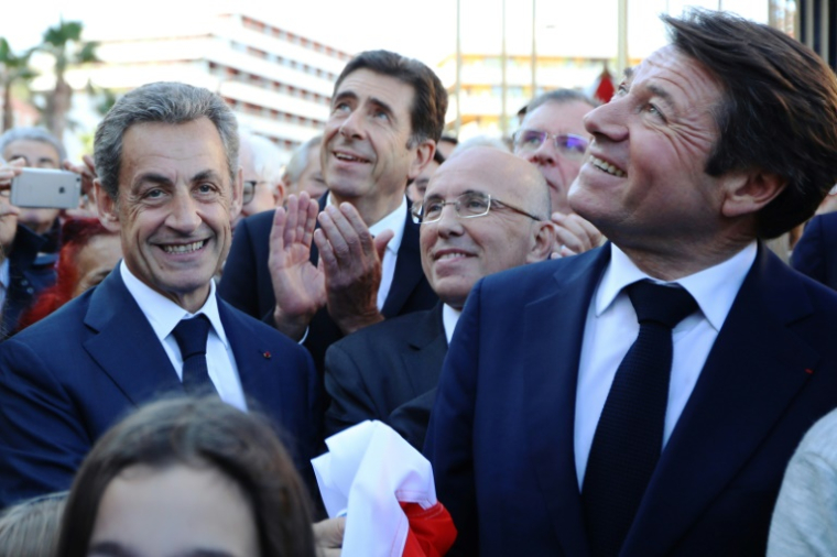 De g. à d.: Nicolas Sarkozy, Charles-Ange Ginesy, Eric Ciotti et Christian Estrosi, le 16 novembre 2018 à Nice ( AFP / VALERY HACHE )