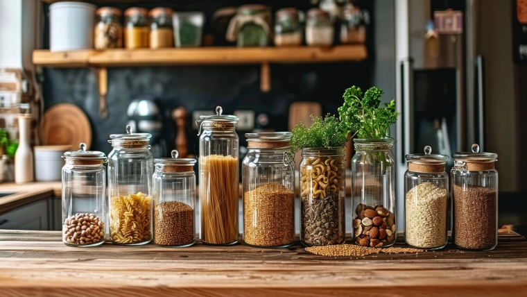 (Crédits photo : Adobe Stock - Bocaux d'aliments dans la cuisine susceptibles de contenir des produits très chers voire de luxe)