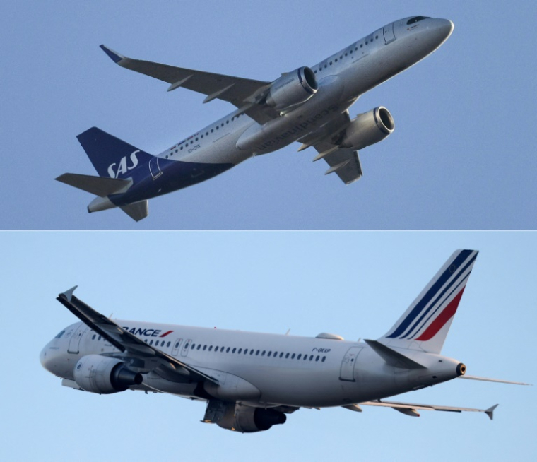 "Air France-KLM prévoit de porter sa participation au capital de SAS de 19,9% actuellement à 60,5%, en acquérant l'intégralité des parts détenues par Castlelake et Lind Invest", a annoncé le groupe aérien vendredi 4 juillet 2025 ( AFP / ADRIAN DENNIS )