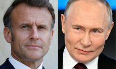 Emmanuel Macron (g) et Vladimir Poutine, sur un combo d'images diffusé le 1er juillet 2025 ( AFP / Ludovic MARIN )