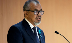 Le chef de l'Organisation mondiale de la santé Tedros Adhanom Ghebreyesus, le 19 mai 2025 à Genève ( AFP / Fabrice COFFRINI )
