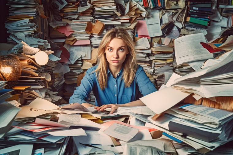 (Femme à la tête de son EI, SASU ou EURL débordée par la charge administrative qu'elle pourrait alléger grâce au digital - Crédit photo : Adobe Stock)