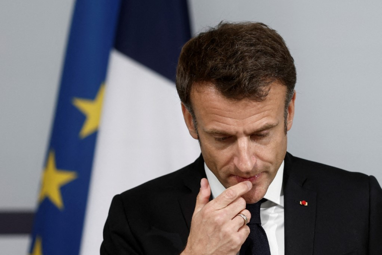 Emmanuel Macron, à Saint-Cloud, le 16 mai 2023 ( POOL / BENOIT TESSIER )